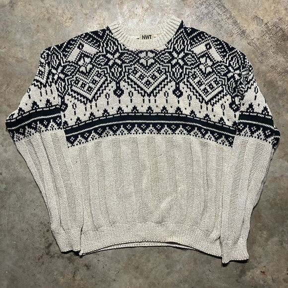 Vintage 90s Northwest Territory Beige Pattern Sweater - Picture 1 of 3